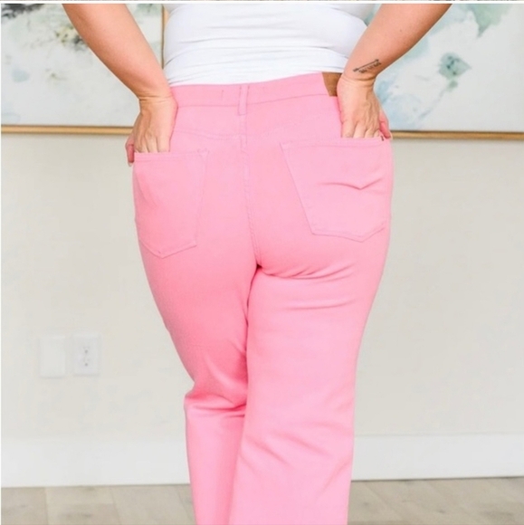 Judy Blue Pink Lisa High Rise Control Top Wide Leg Crop Jeans Size 13 / 31 - Picture 2 of 9